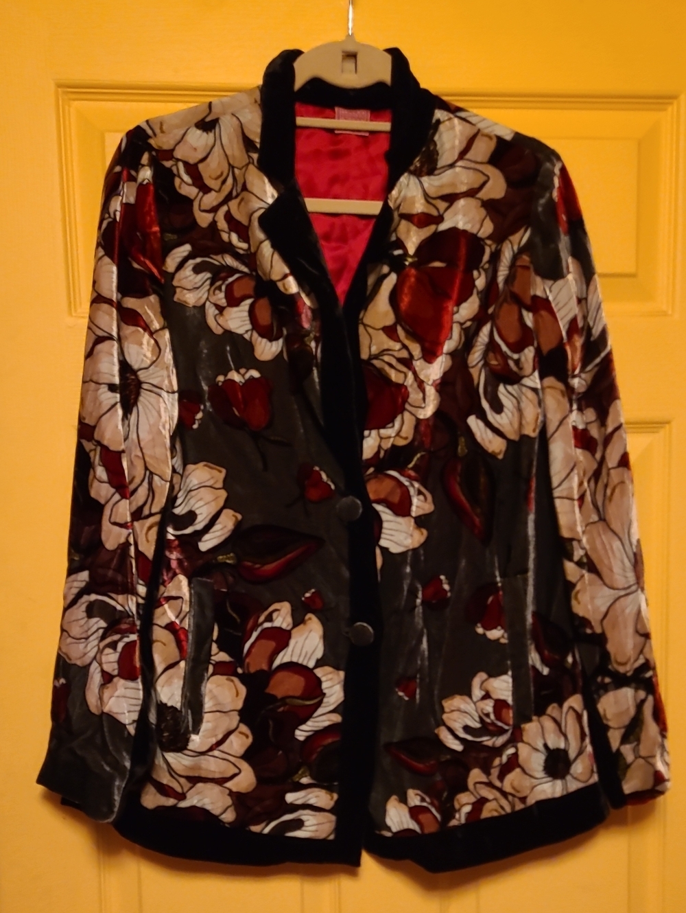 Franco Ferrari Tulip Silk Soie/ Viscose Velvet Blazer Jacket - Black & Burgundy
